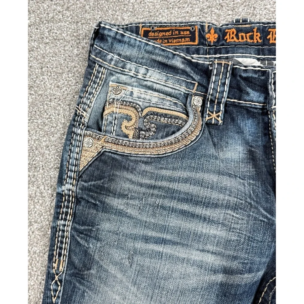 Rock Revival Tarmon Straight Jeans Mens 32x32 Medium Wash Distressed Denim